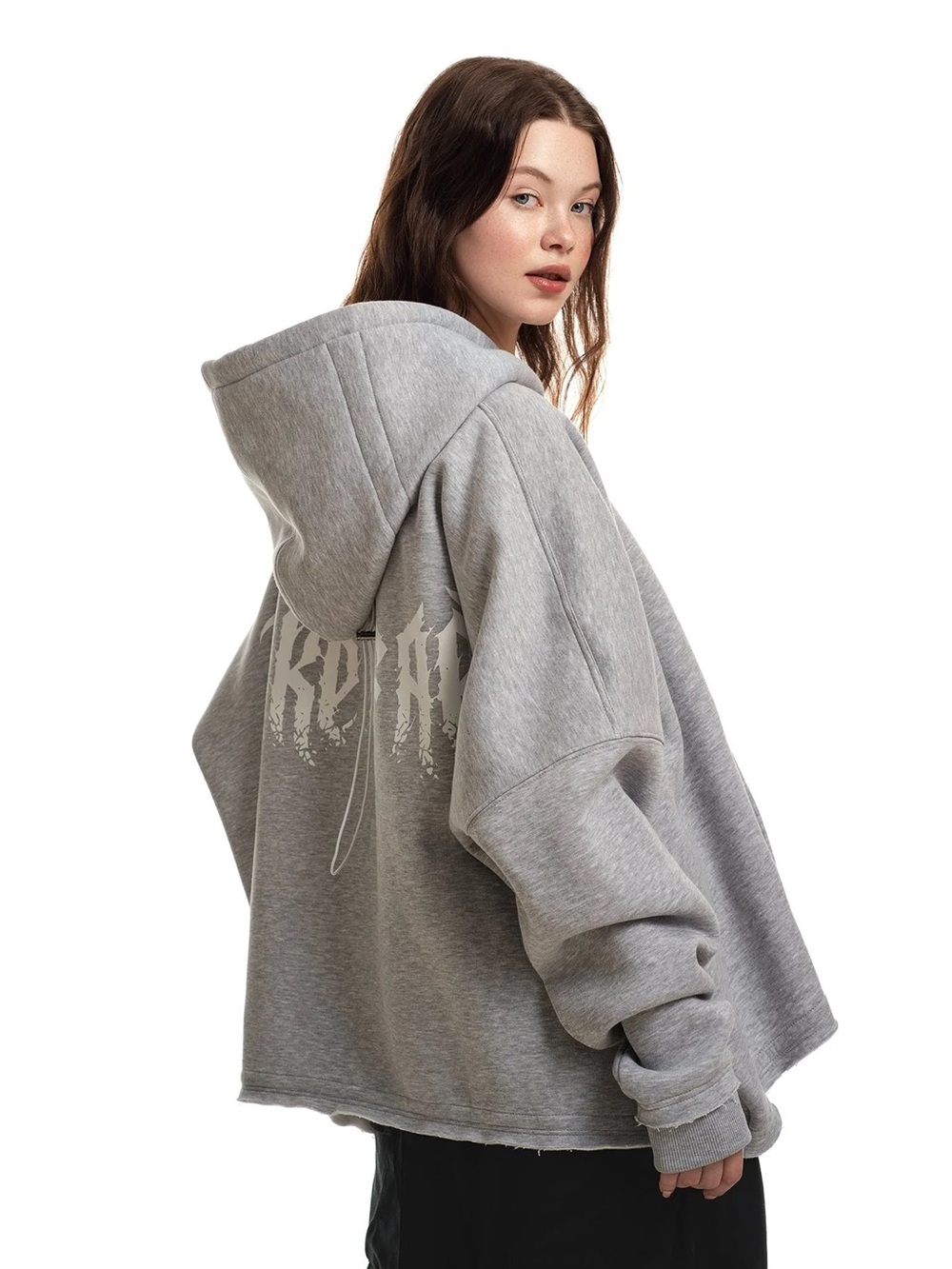 Women's Gray Graphic Back Oversized Hoodie